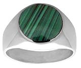 Sterling Silver Round Malachite Men's Ring, 5/8 in. (16mm) wide