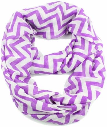 Chevron Infinity Scarf Zig Zag Stripe Jersey Knit Cowl Scarves Purple & White