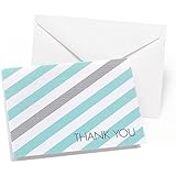 Hortense B. Hewitt 50 Count Lagoon and Slate Simple Stripe Thank You Cards