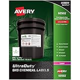 Avery UltraDuty GHS Chemical Labels for Laser Printers, Waterproof, UV Resistant, 4.75" x 7.75", 100 Pk(60502)