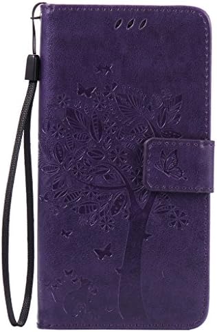 Huawei P9 Lite Case [with Free Screen Protector],Asukaparadise PU Leather Flip Magnetic Closure Wallet [Card Slots] Stand Butterfly Tree Cat Impressed Design Case For Huawei P9 Lite