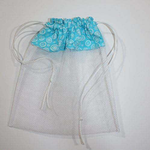 Sea Shell Bag, Circles on Aqua Fabric & Mes Drawstring Beach Bag Handmade by FrogBlossoms