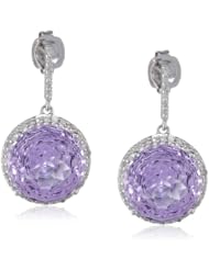 Sterling Silver Amethyst and 1/4 CTTW Diamond Round Dangle Earrings
