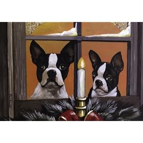 Boston Terrier Christmas Candle Greeting Cards