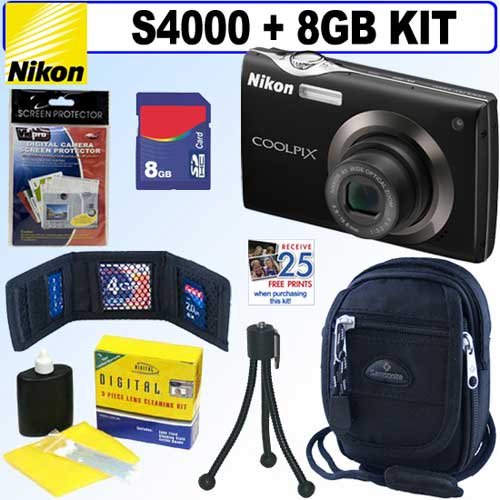 Nikon Coolpix S4000 12 MP Digital Camera (Black) + 8GB Accessory Kit