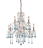 9 Light Chandelier In Rust And Aqua Crystal