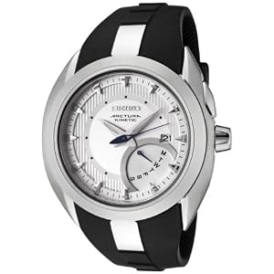 Seiko Men's SRN011 Arctura Kinetic Silver Dial Black Rubber Watch