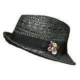 51tHPhb%2BtdL. SL160  GORGEOUS BLACK STRAW SHORT BRIM FEDORA W/ GEM TRIM