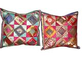 2 Sky Blue Pink Tribal India Vintage Sari Toss Pillow Cushion Covers
