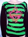 Mosquitohead Women's SACRED HEART/ GREEN STRIPES Long-Sleeved Thermal Shirt- Black