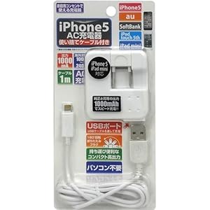エコネット ｉＰｈｏｎｅ５／ｉＰａｄ　ｍｉｎｉ対応　充電ケーブル付き　AC充電器
