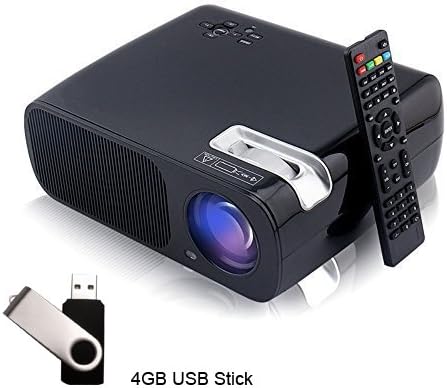 HD Projector 1080P 2600 Lumens, Peagee Movie Projector with VGA AV USB Home Movie LCD Projector - Black Color