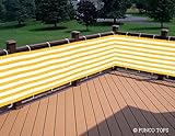 Deluxe Yellow/white Striped Privacy Screen Net for Deck, Balcony, Fence, Pool or Patio. 35" H X 196" L Inches (Includes 2 Attachment Options: White Rope & Brass Upholstery Nails)