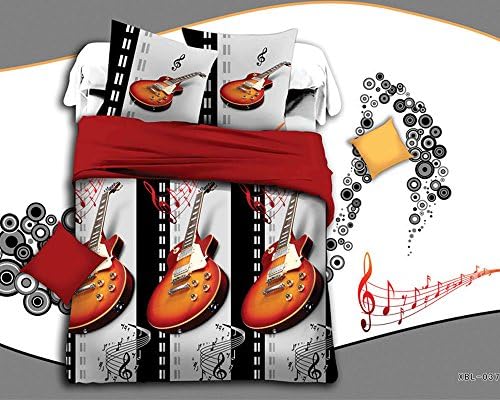Octoberlsy Kids Cotton 3D Guitar Printed 4 PCS Queen\King Size Comforter Sheet Sets for Girl/Boy(05)