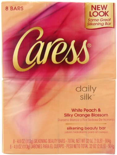Caress Daily Silk Beauty Bar Soap, White Peach & Silky Orange Blossom, 8 Count (Pack of 3)