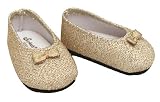 Fits American Girl Dolls Gold Dress Shoes for 18 Inch Dolls, Stylish Gold Glitter Bow Doll Shoes
