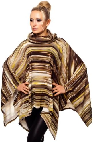 Ly xx Roll Collar Poncho in Stripes Look One Size Green-Beige