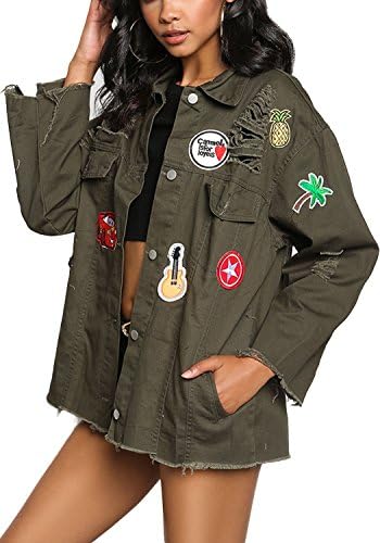 Olive Distressed &amp; Patched Boxy Denim Jacket-Olive-M