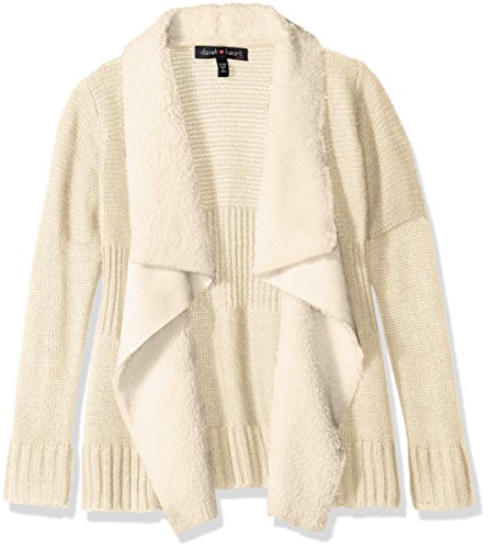 Derek Heart Girls' Big Girls' Long Slv Mixed Stitch Open Frt Cozy W/ Sherpa Collar