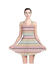 Linen/Polyester/Spandex Stretchy Chevron Print Zig Zag Skater Dress 
