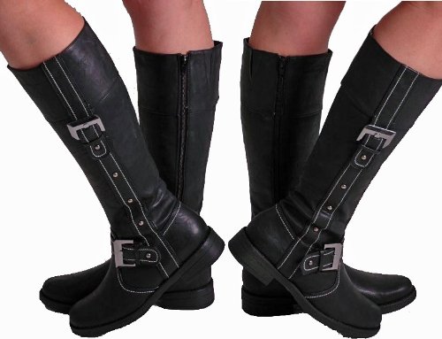 EyeCatchShoes - Women's Rock Biker Style Military Lace Buckle Boots
