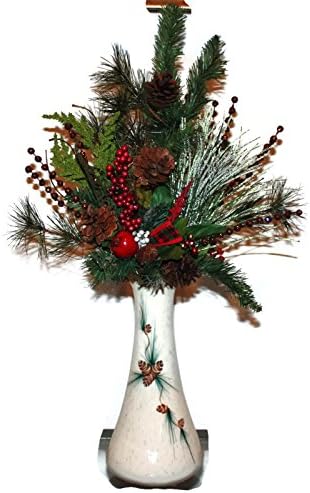 Lovely Silk Flower Christmas Table Centerpiece, Artificial Silk Floral Arrangement, Home Interior Decor, Christmas Pines in our Patique Collection