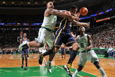 Indiana Pacers v Boston Celtics: Glen Davis and Danny Granger Photographic Poster Print by Brian Babineau, 24x36