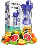 25oz Fruit Infuser Water Bottle with Carrying Loop and Finger Grips for Easy Transport