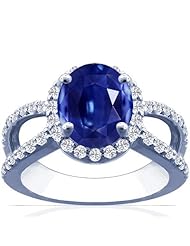 Platinum Oval Cut Blue Sapphire Ring With Sidestones