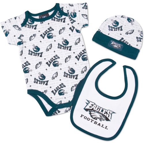 NFL Infant/Toddler Boys' Philadelphia Eagles Bodysuit, Bib & Cap Set (Team Color, 0-3M)