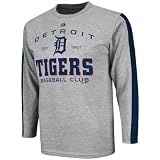 MLB Boys' Detroit Tigers Roll Out Long Sleeve Crew Neck Overdyed Tee (Steel Heather/Athletic Navy, Small)