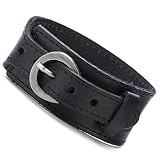 Unique Wrist Belt Style Black Leather Cuff Bracelet for Men
