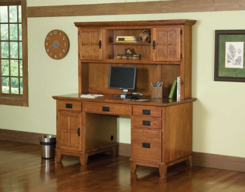 Home StylesÂ® Cottage Oak Arts & Crafts Pedestal Desk Hutch
