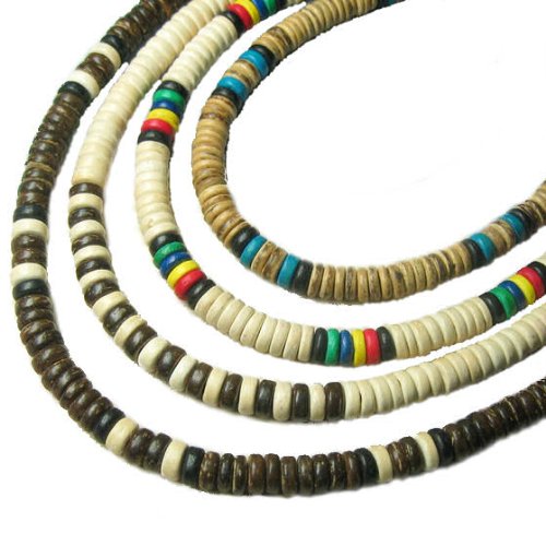18" Men's Set of 4 Coco Shell Necklaces Surfer Beach Beaded Puca Puka Choker Pooka 8mm