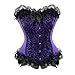 Womens Floral with Black Lace Trim Corset Satin Overbust Waist Cincher Bustier, Purple, M/Natural waist:26-27inch