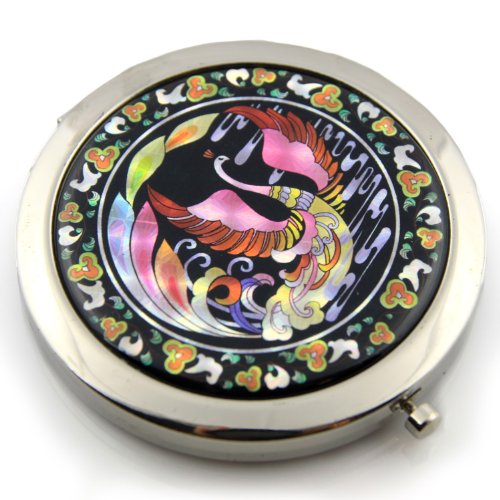 Best Price Colorful Phoenix Swan Oriental Crest Gel Inlay Steel Pocket Mirror With Regular And Magnify Dual Sided Mirror