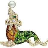 Green And Amber Baby Seal Animal Brooches Pin