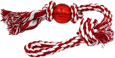WoofMeow Cotton Ball Rope Bone with Ball Dog Chew Toys Red