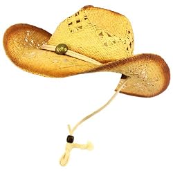 Light Cowboy Cowgirl Raffia Straw Distress Wide Hat Natural