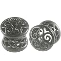 0G 0 gauge 8mm - Black Alloy Double Flared Flare Ear Plugs Flesh Tunnels Earlets ADFU - Ear stretched Stretching Expanders Stretchers - Pierced Body Piercing Jewelry BKT-018 - Sold as a Pair