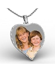 Petite Heart with Diamond Cut Edge Photo Pendant Picture Charm - 3/4 inch x 3/4 inch Solid 14K, 10k, Yellow, White, Or Sterling Silver