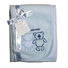 Baby Boy Reversible Teddy Bear Design, Embroidered Fleece Crib Blanket
