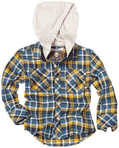 Timberland Boys 4-7 Little Plaid Twill Woven Flannel Shirt With Hood