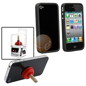 iPlunge Apple iPhone / iPod Stand + Black Bumper TPU Rubber Skin Case for Apple iPhone 4