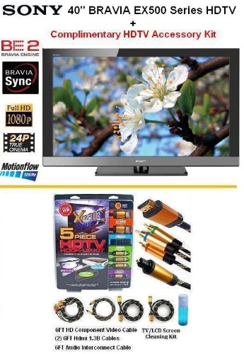 more about Brand New Sony Bravia KDL-40EX500 Series HDTV 1080p LCD HDTV With "Complimentary HDTV package" Kit Includes (2) 6FT Hdmi 1.3B Cables, 6FT Audio Interconnect Cable Screen Cleaner
