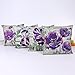European Style Decorative Purple Flower Cotton Linen Waist Throw Pillow Case Pillow Cover Home Seat Cushion