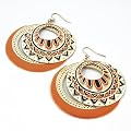 Large Round Drop Pierced Fashion Earrings Gold & Orange
