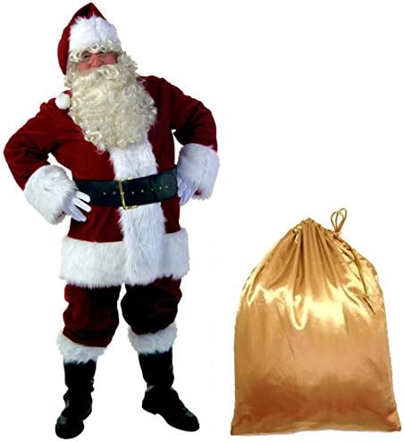 Alake Deluxe Christmas Suits 10 pieces Adult Santa Claus Costume Red L