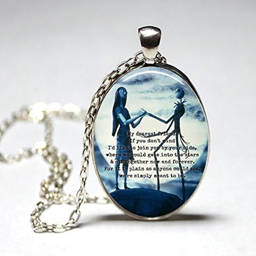 Oval The Nightmare Before Christmas glass dome pendant (silver or bronze) (Jack Skellington, Sally, quote, moon, Tim Burton, love)