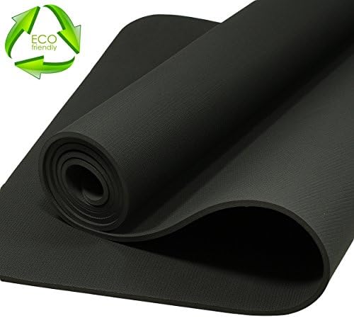 lotus fitness best eco-friendly yoga mat with strap. Great for yoga, pilates, and stretching. High-quality tpe, extra thick and long at 1/4" X 72"L X 24"W. lightweight, durable, dark grey.